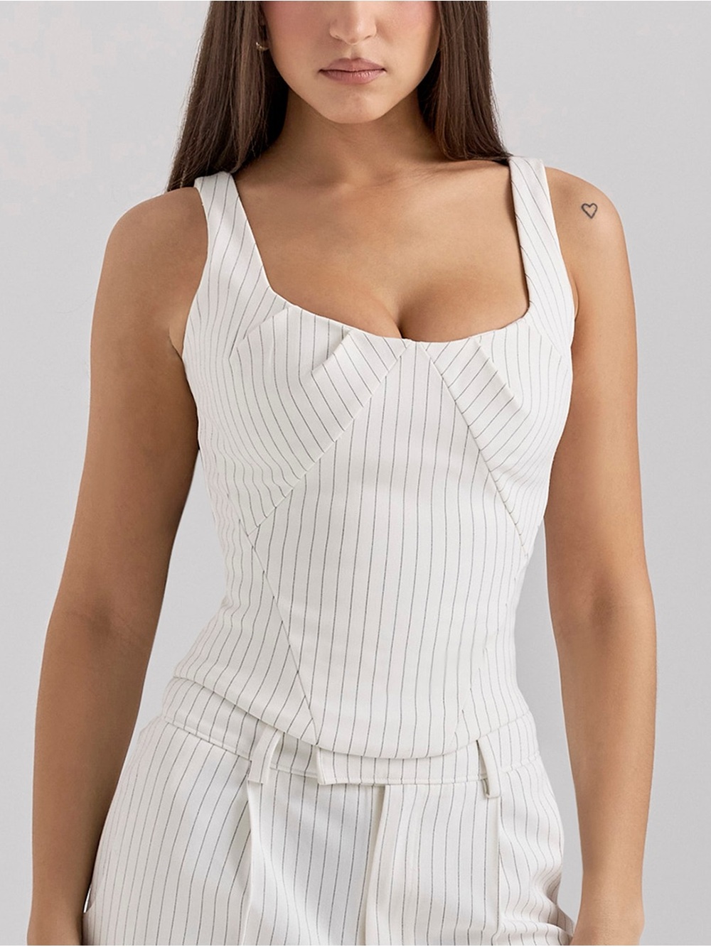 House of CB White Pinstripe Structured Crop Top